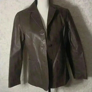 Brown Leather Blazer/Jacket Size M Classic Fall Neutral Minimalist Capsule Preow